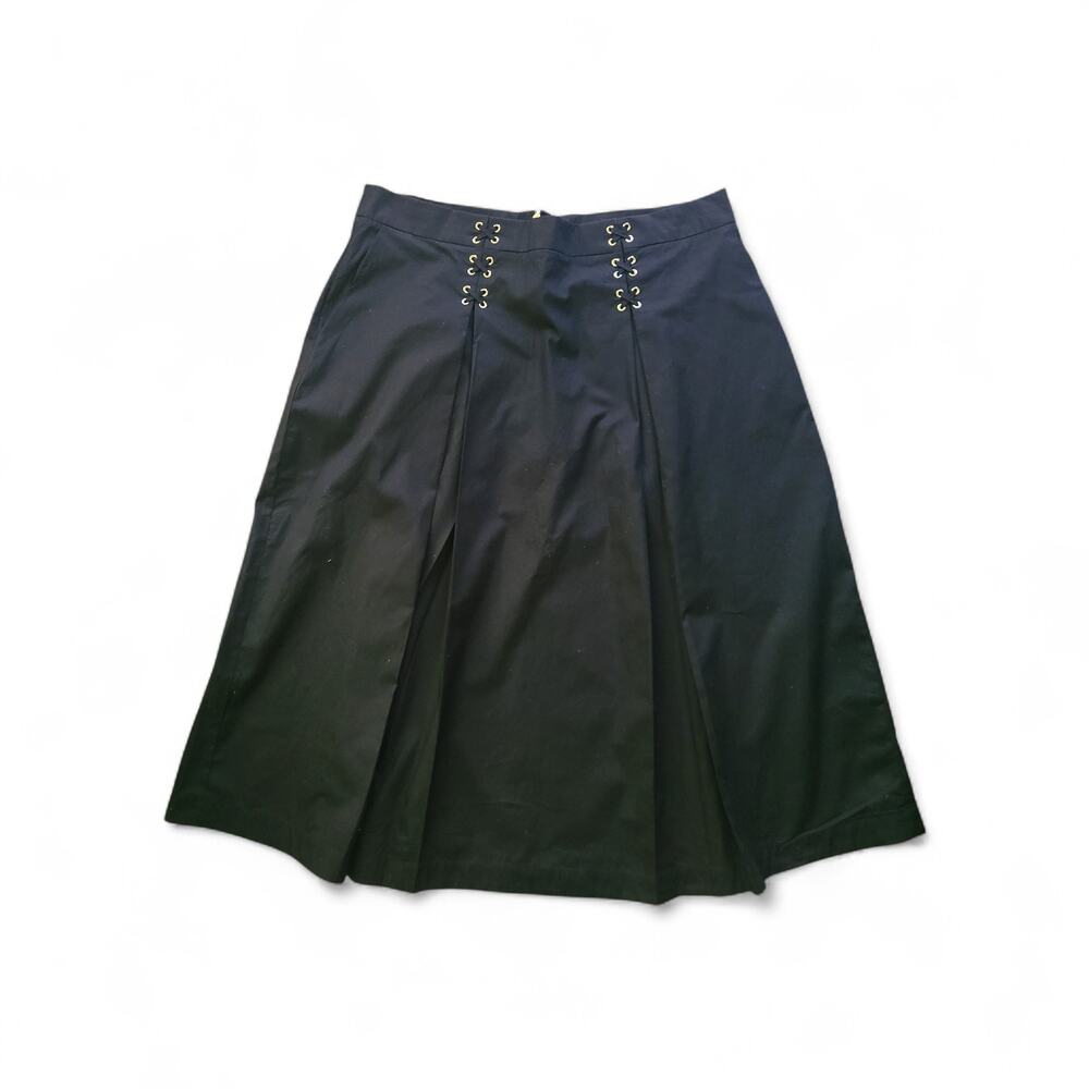 Karl Lagerfeld Paris Black Pleated A-Line Corset-Style Grommet Skirt 14 Cotton